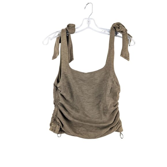 Free People Top Womens Small Olive Rouched Cropped Tank - Picture 1 of 4